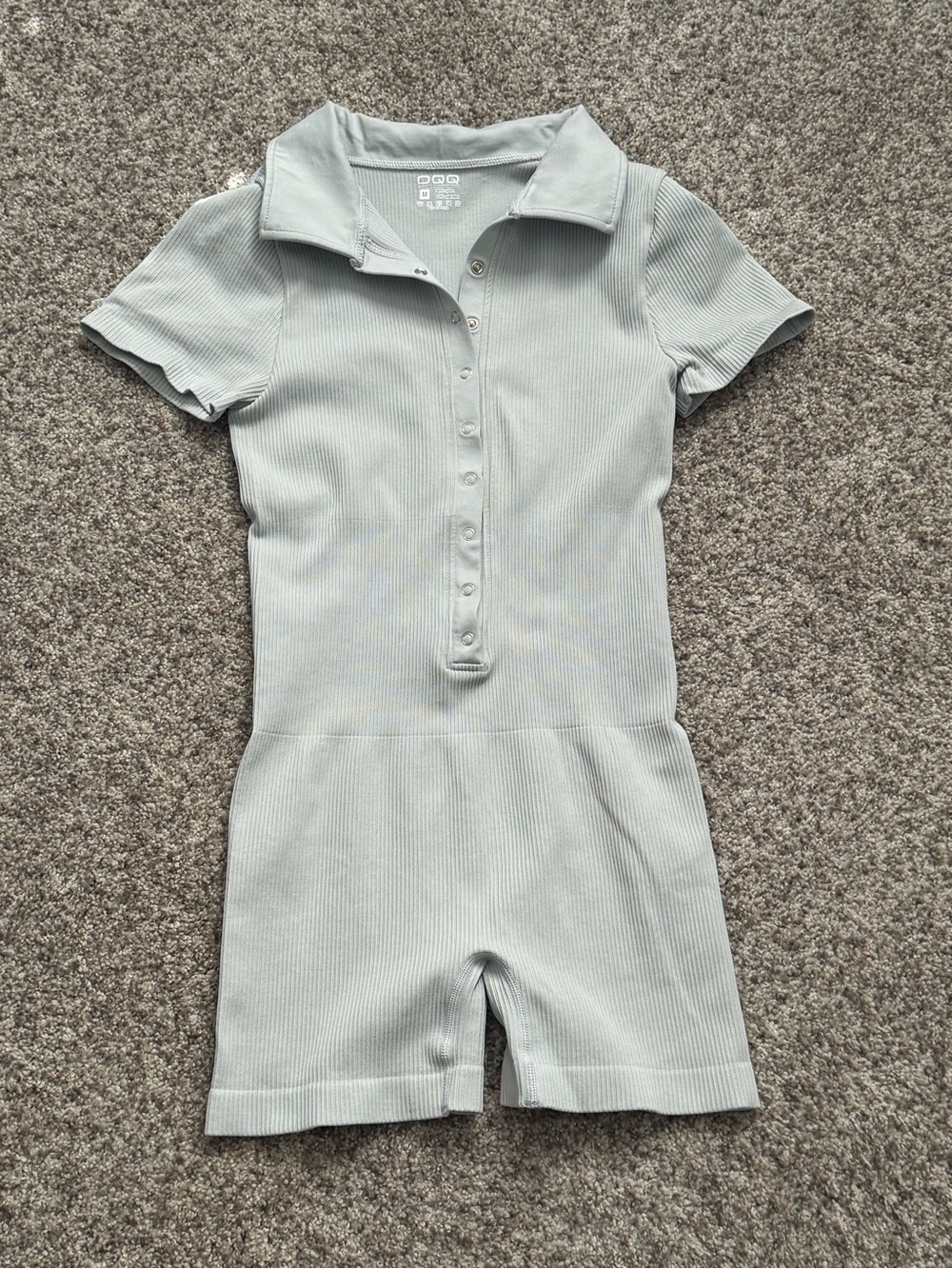 Ribbed Polo Short-Sleeve Romper in Light Sage